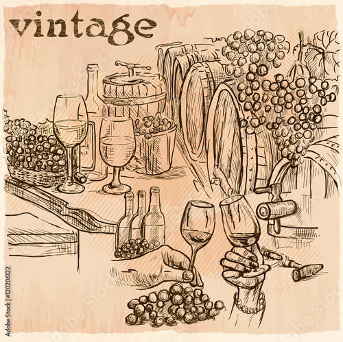 Vintage. Wine Cellar. An hand drawn vector picture. Line art ill