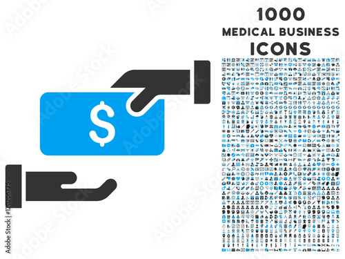 Bribe vector bicolor icon with 1000 medical business icons. Set style is flat pictograms, blue and gray colors, white background.