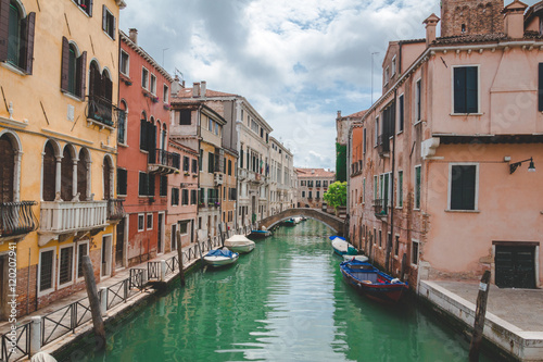 Canal  boats and houses in Venice
