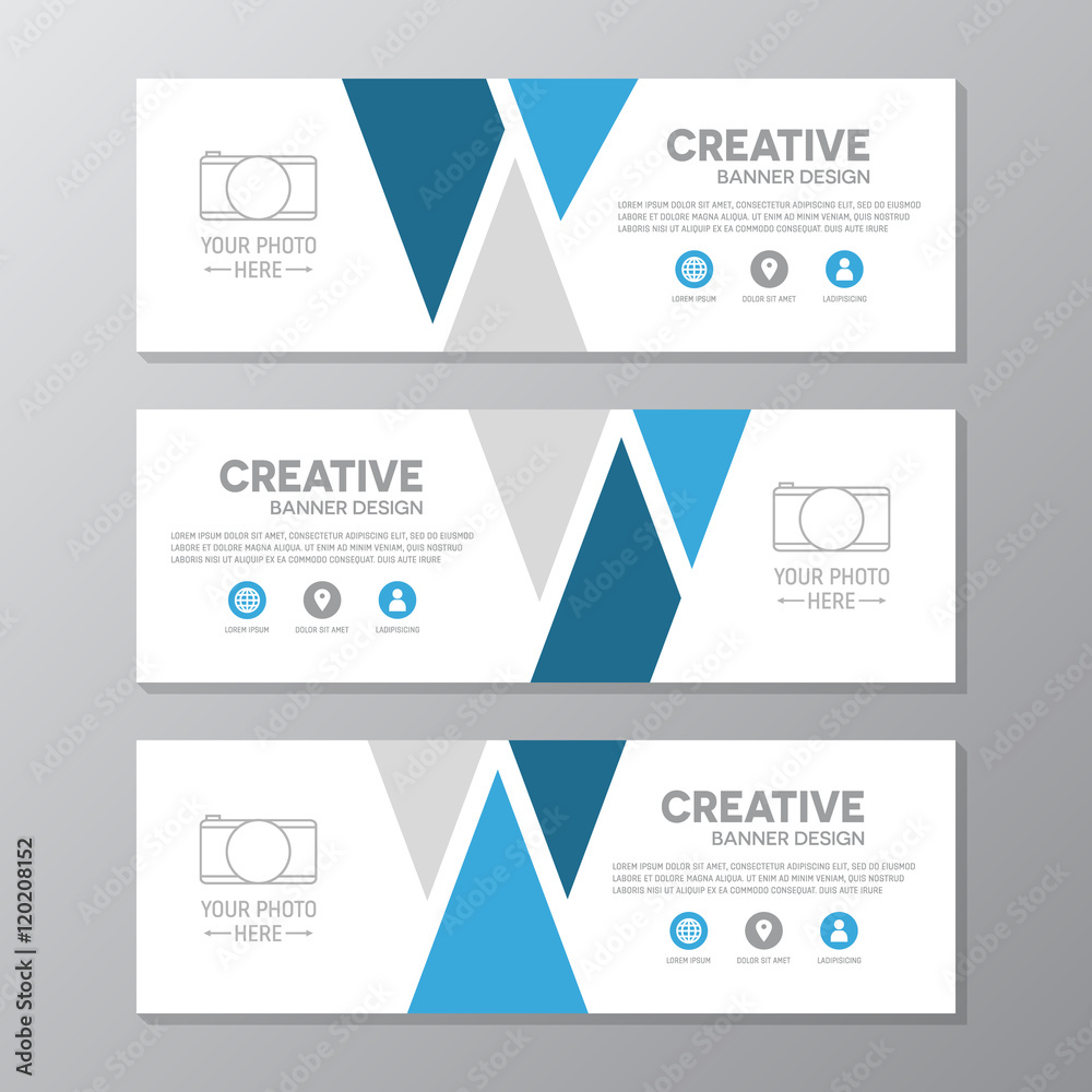 Blue corporate business banner template, horizontal advertising business banner layout template design set.