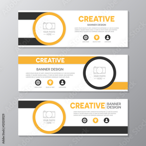 Yellow and brown corporate business banner template, horizontal advertising business banner layout template design set.