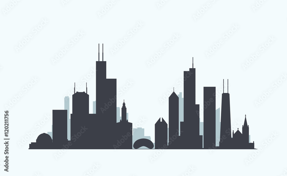 Obraz premium Sylwetka panoramę Chicago