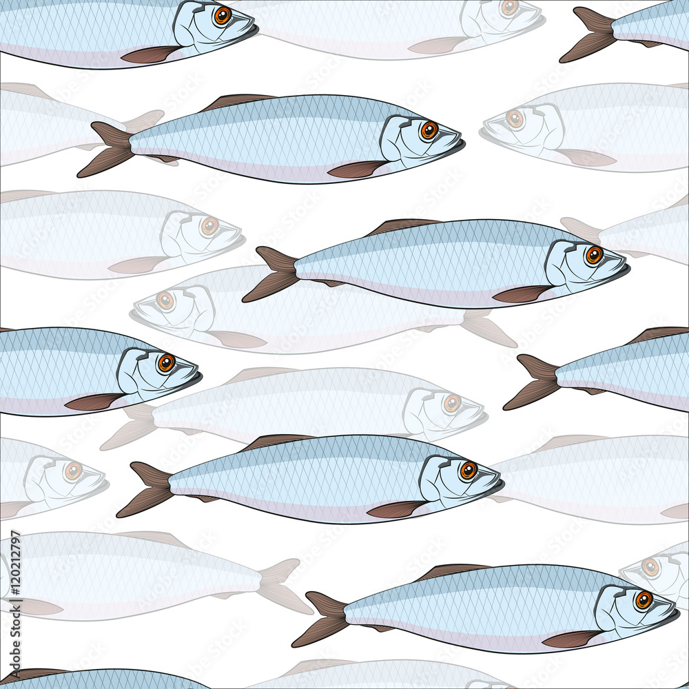 Seamless vector pattern of a shoal of herring in the water Seamless vector pattern of a shoal of herring in the water
