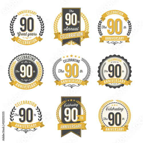 Set of Retro Anniversary Badges 90th Year Celebration