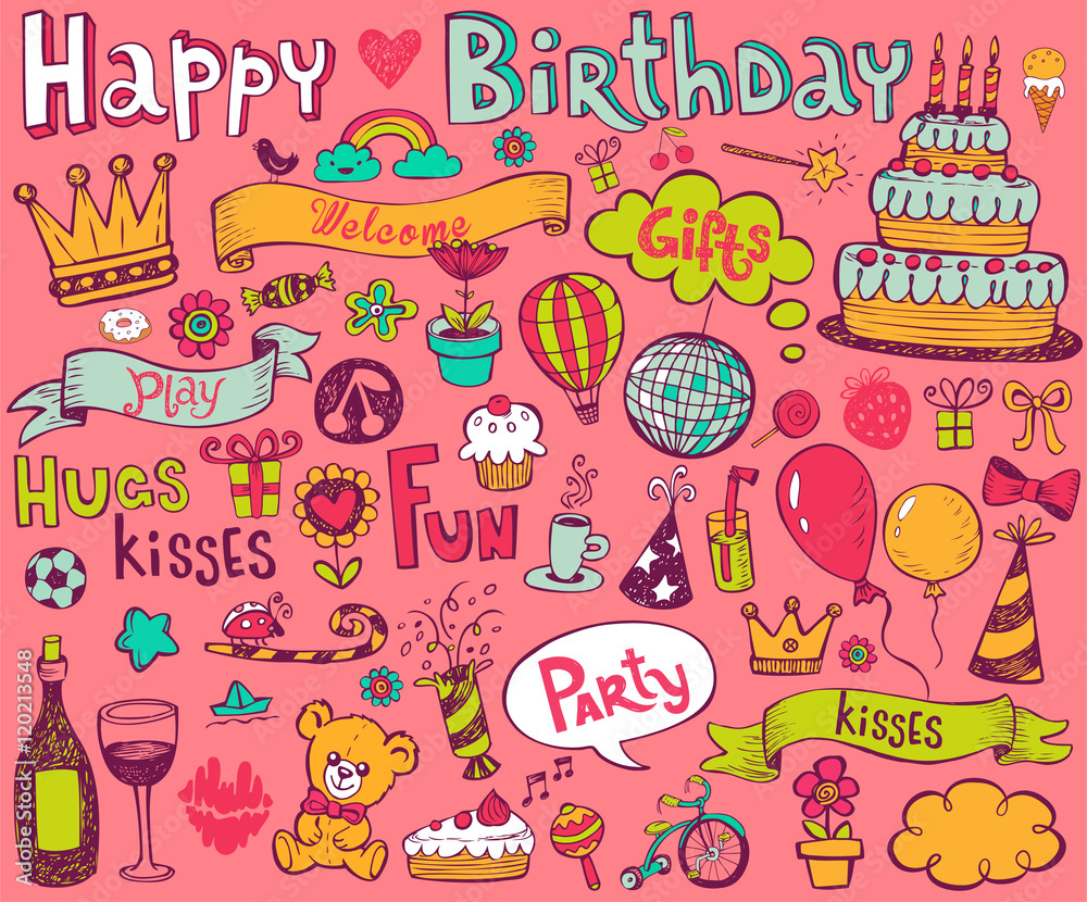 Fototapeta premium Birthday doodle icons