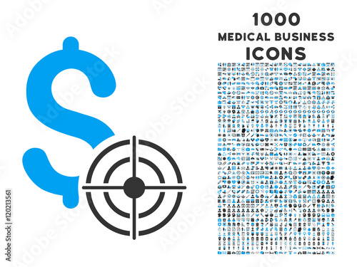 Business Target vector bicolor icon with 1000 medical business icons. Set style is flat pictograms, blue and gray colors, white background.