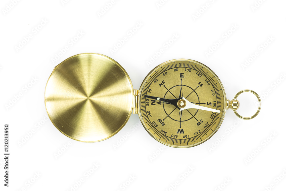 Old brass compass on white background Old brass compass on white background