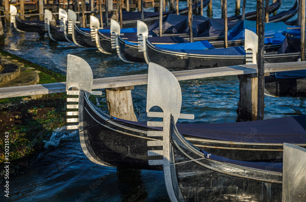 Detail of gondola. Close up of rowing boats.Venice,Italy.