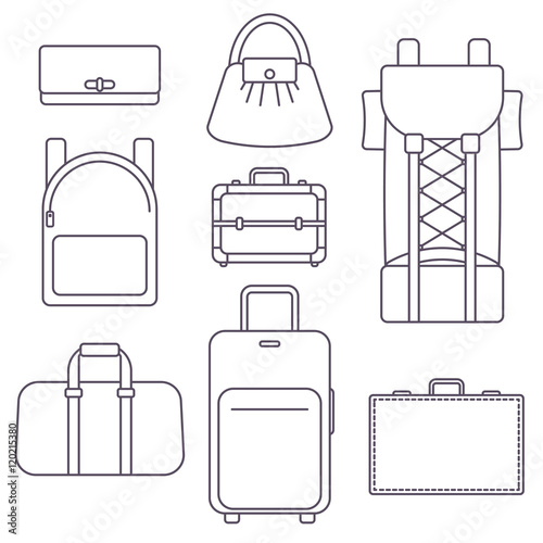 Different types of bags, suitcase, backpack and luggage