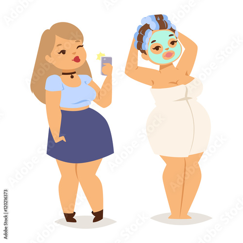 Fat girl vector illustration character