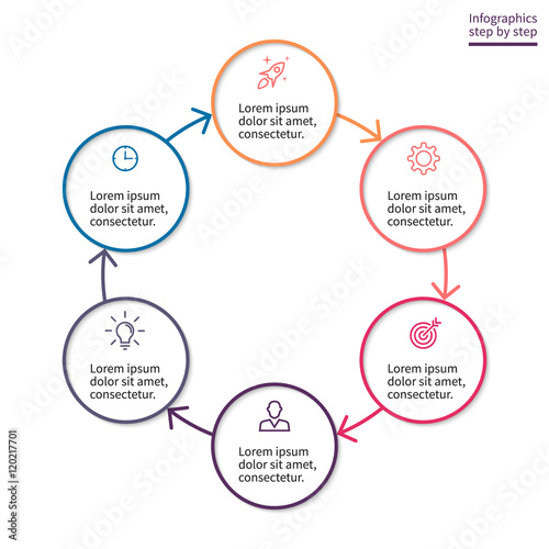 Linear infographics. Minimalistic chart, diagram with 6 steps.