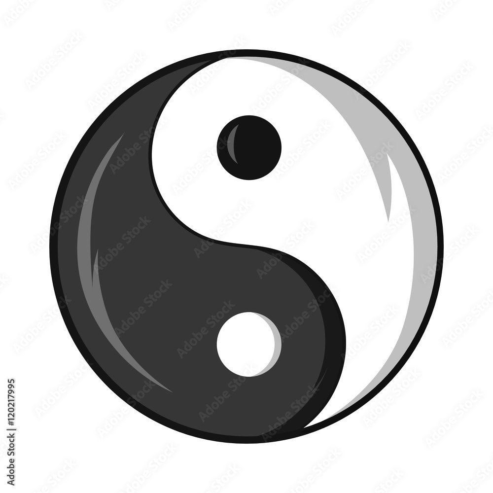 Sign yin yang icon in black monochrome style isolated on white background. Religion symbol vector illustration Sign yin yang icon in black monochrome style isolated on white background. Religion symbol vector illustration