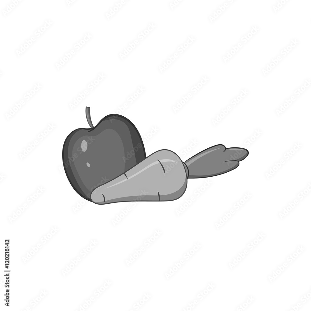 Apple and carrot icon in black monochrome style isolated on white background. Food symbol vector illustration