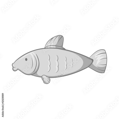 Fish icon in black monochrome style isolated on white background. Seafood symbol vector illustration