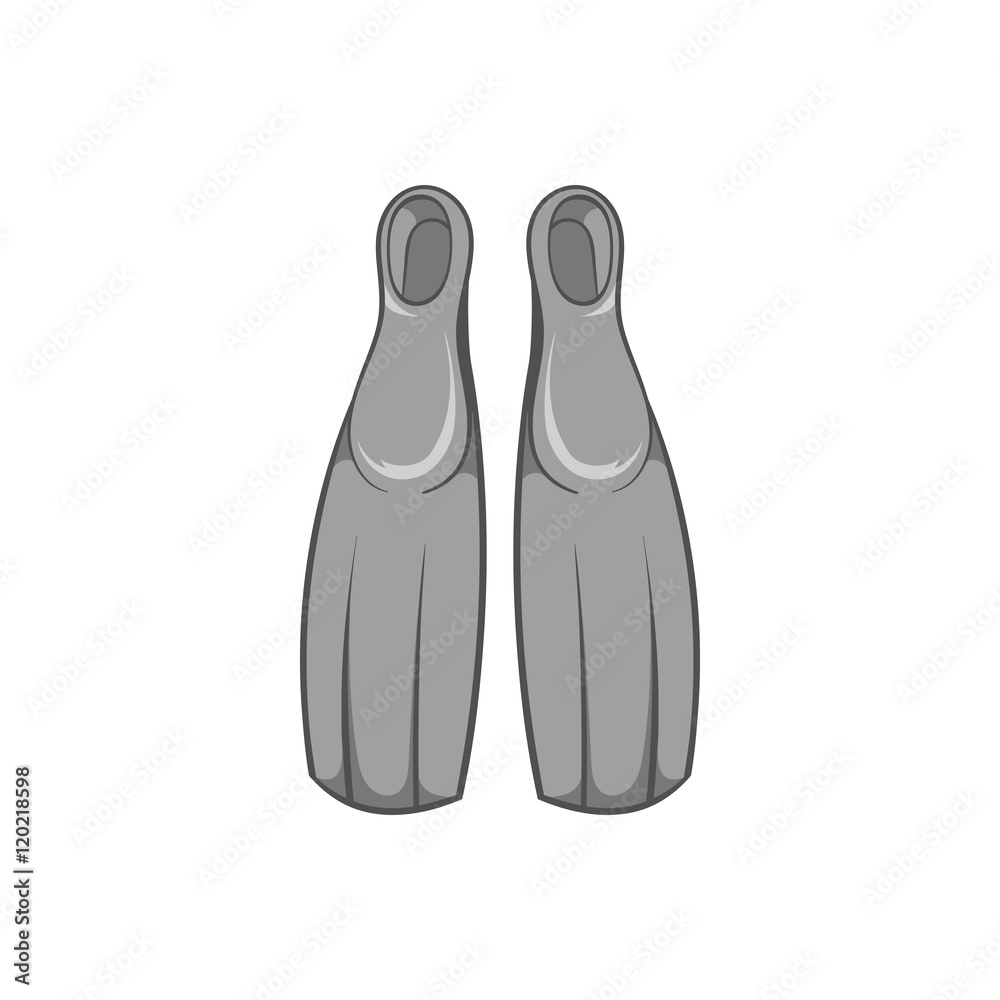 Fins for diving icon in black monochrome style isolated on white background. Swimming symbol vector illustration Fins for diving icon in black monochrome style isolated on white background. Swimming symbol vector illustration