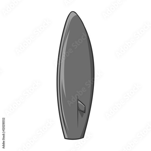 Surfboard icon in black monochrome style isolated on white background. Surfing symbol vector illustration