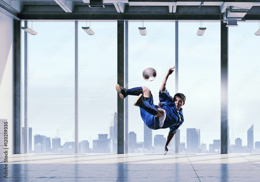 Playing football in office . Mixed media Playing football in office . Mixed media