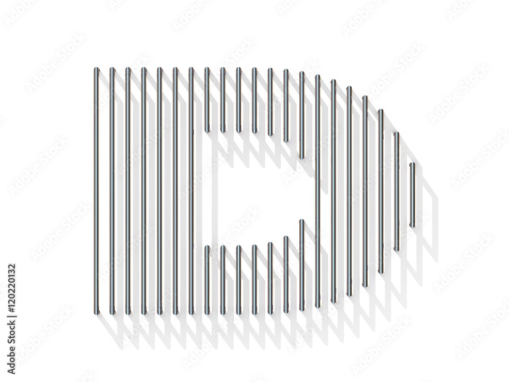 Silver, steel wire font. Letter D Silver, steel wire font. Letter D