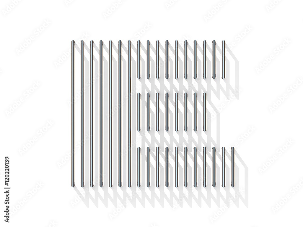 Silver, steel wire font. Letter E Silver, steel wire font. Letter E