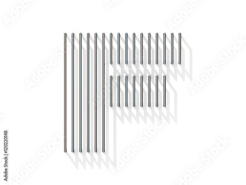 Silver, steel wire font. Letter F