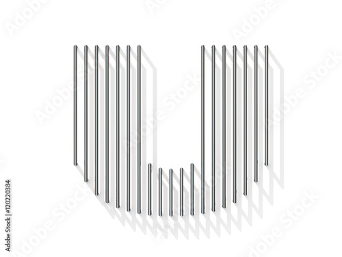 Silver  steel wire font. Letter U