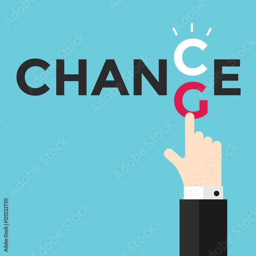 Change and chance. Hand changing letters C and G.