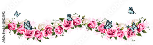 Natural vintage greeting frame with roses. Vector.