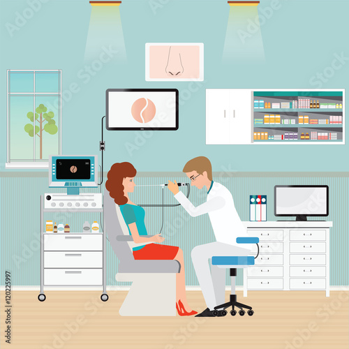 Medical otolaryngologist ear nose throat doctor rinsing nose at