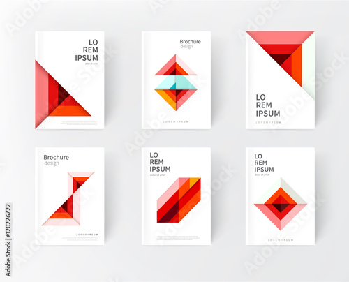 Free Download minimalistic Red cover design idea. abstract geometric modern background. yellow triangles and diagonal lines & color strips. creative concept flyer, brochure, textbook, stationery template - GFXLoad