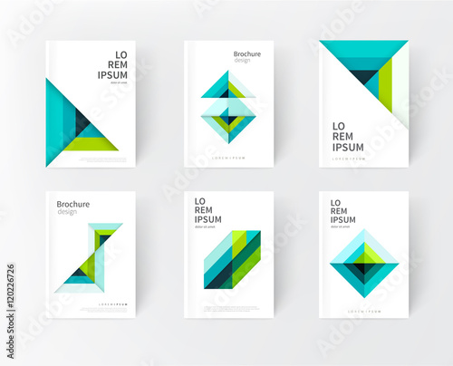 minimalistic cover design idea. abstract geometric modern background. green & blue triangles and diagonal lines & color strips. creative concept flyer, brochure, textbook, stationery template