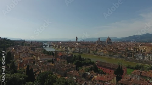 Aerial view Beautiful Cityscape of Florence with the Cathedral Santa Maria del Fiore, Florence, Tuscany, Italy. 4K panoramic motion. photo