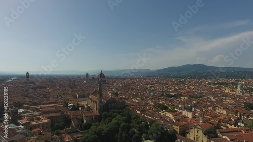 Aerial view Beautiful Cityscape of Florence with the Cathedral Santa Maria del Fiore, Florence, Tuscany, Italy. 4K Aerial video photo