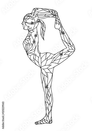 standing bow back bend 1 leg yoga pose 7 chakra vector flower