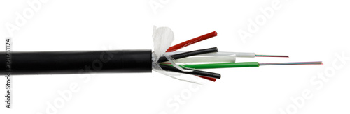 Fiber optic cable detail isolated on white photo