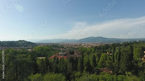 Aerial view Beautiful Cityscape of Florence with the Villa Cora, Florence, Italy. 4K