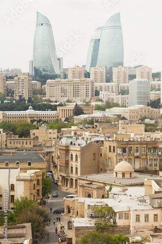 The view on city center of Baku with Flame towers.
