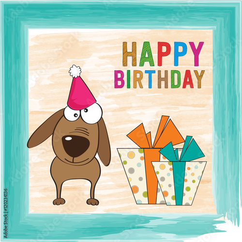 childish birthday card with funny dog