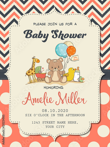 Beautiful baby girl shower card with toys
