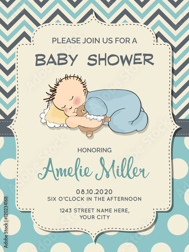 Beautiful baby boy shower card with  little  baby