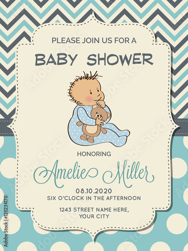 Beautiful baby boy shower card with little baby