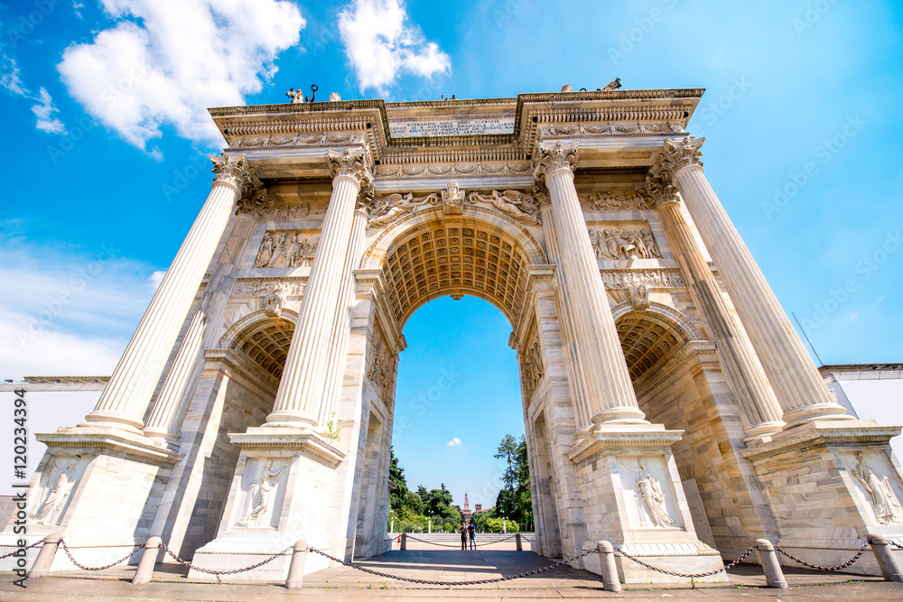 Simplon roman city gate in Milan city in Italy