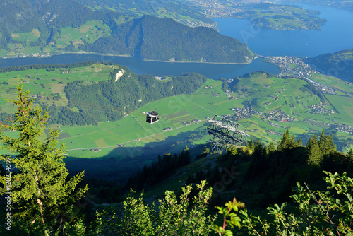 Towards the Stanserhorn on Cabrio cable car in summer photo