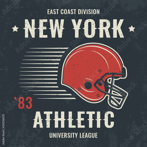 New york vintage t-shirt graphics, design, print, typography, label with football helmet. Vector illustration.