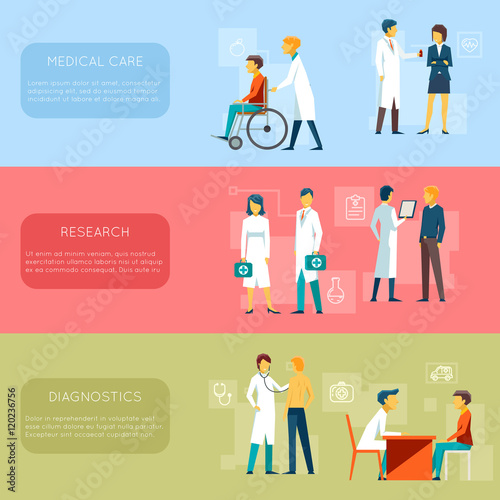 Doctor banners and medical staff banner vector set
