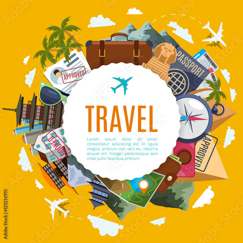 Travel tourism label with attractions