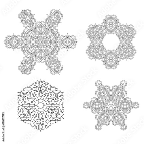 Round Geometric Ornaments Set Isolated on White Background