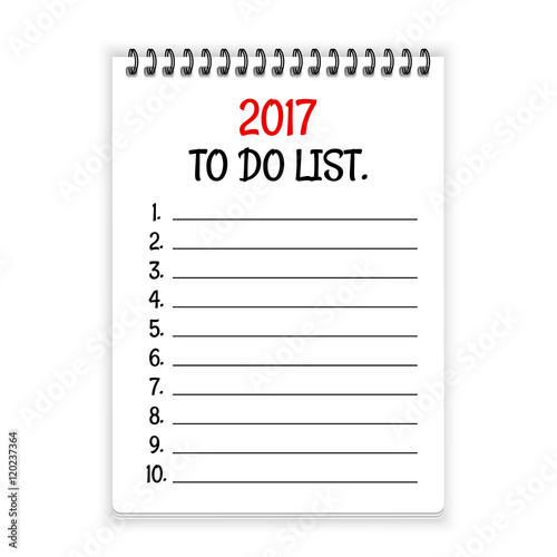 2017 to do list. Open spiral notebook paper vector background
