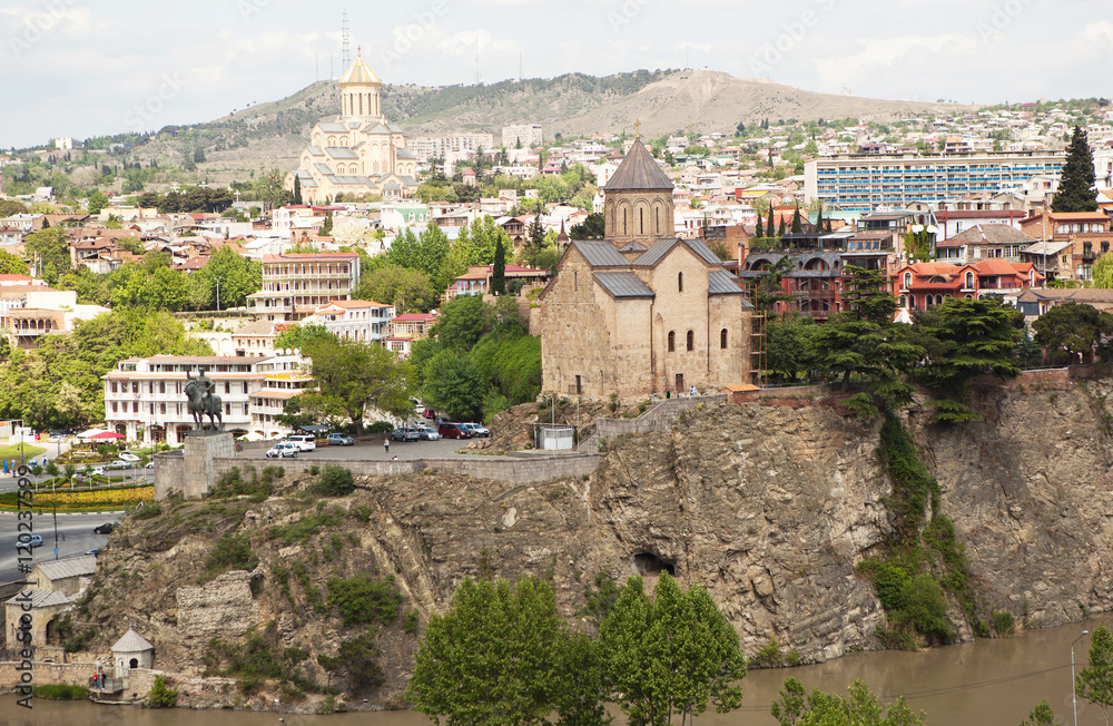 The view of churches in Tbilisi, Georgia.