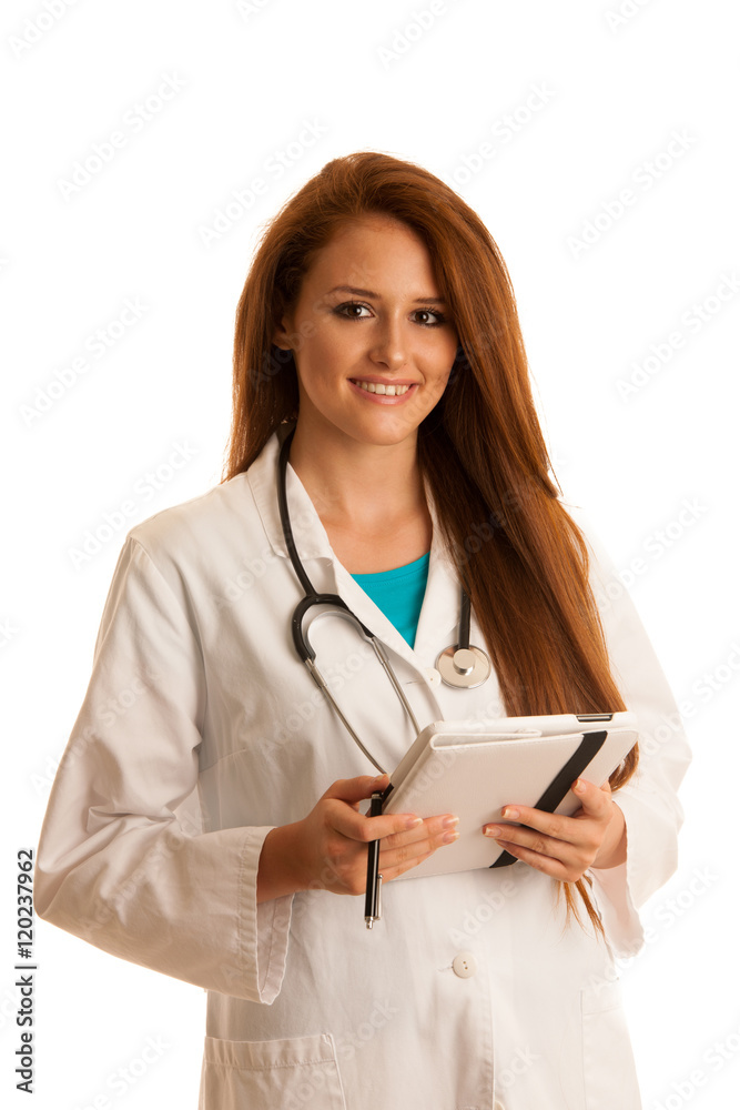 health care and medicine - young woman doctor isolated over whit health care and medicine - young woman doctor isolated over whit