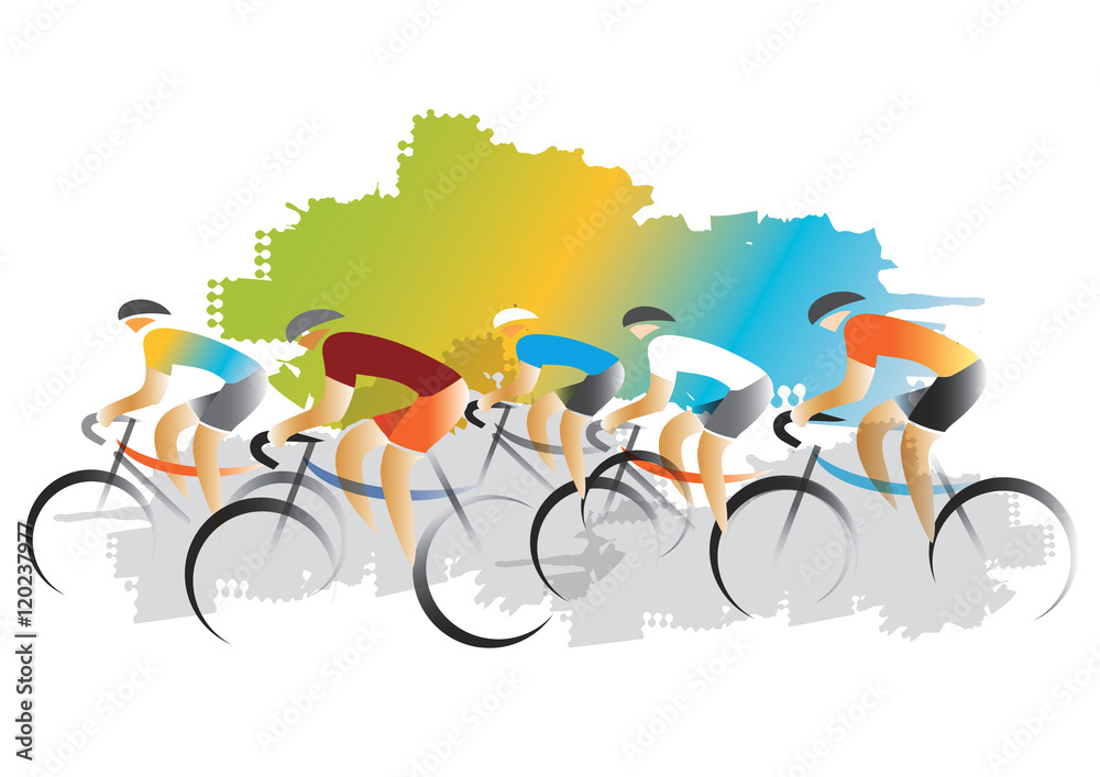 Fototapeta premium Cyclist racers. Colorful illustration of Cyclist racers imitated watercolors painting. Vector available.
